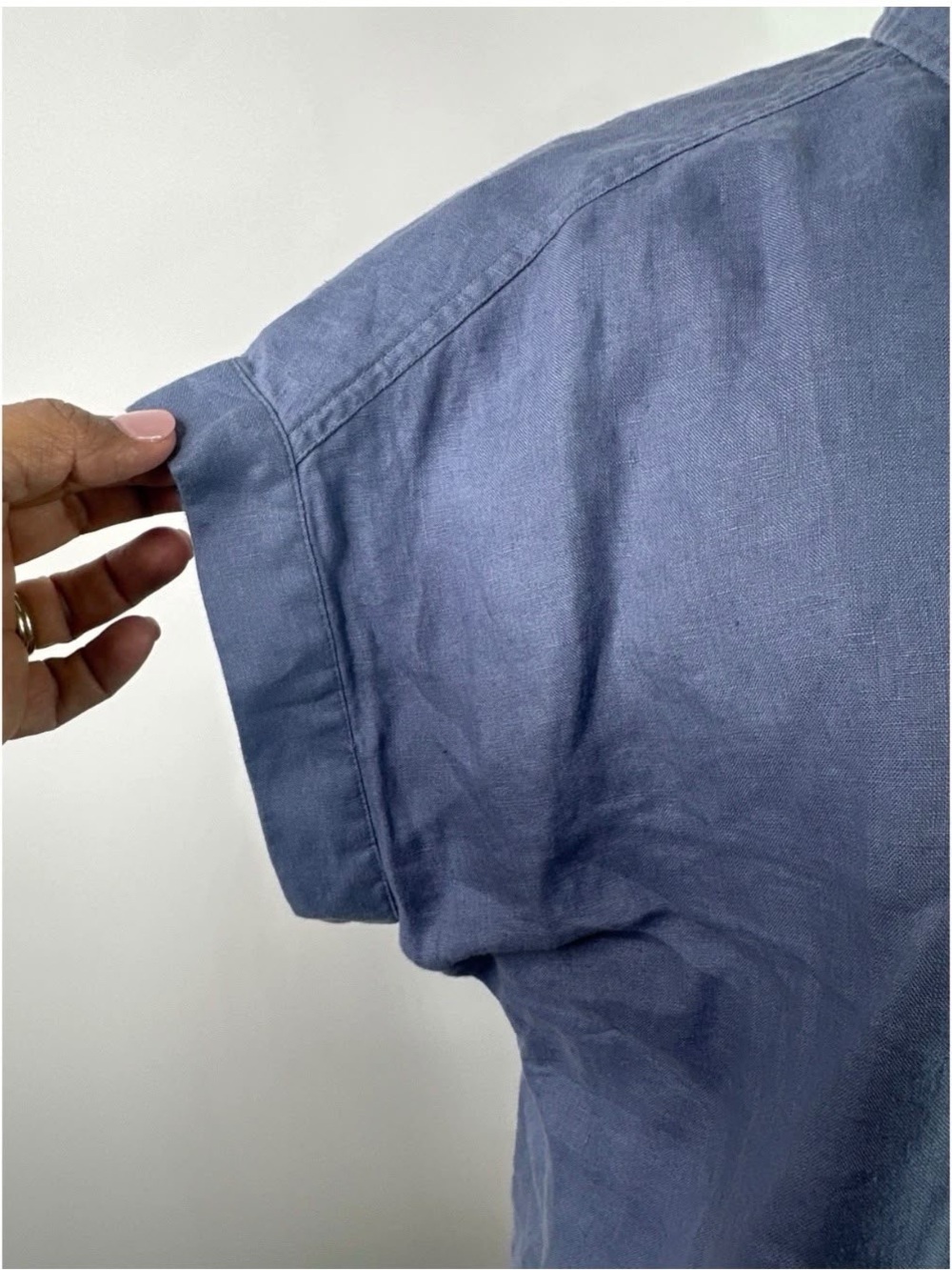 Quince Denim Collared Short Sleeve Button Down Shirt Top - Picture 3 of 10